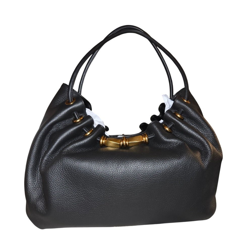 Donna Karan Seacliff Shoulder Bag Medium Black New Pebbled Leather Hobo